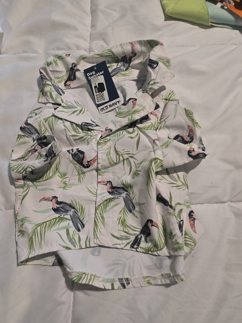 Old Navy Tropical Toucan Dog Shirt - White & Green